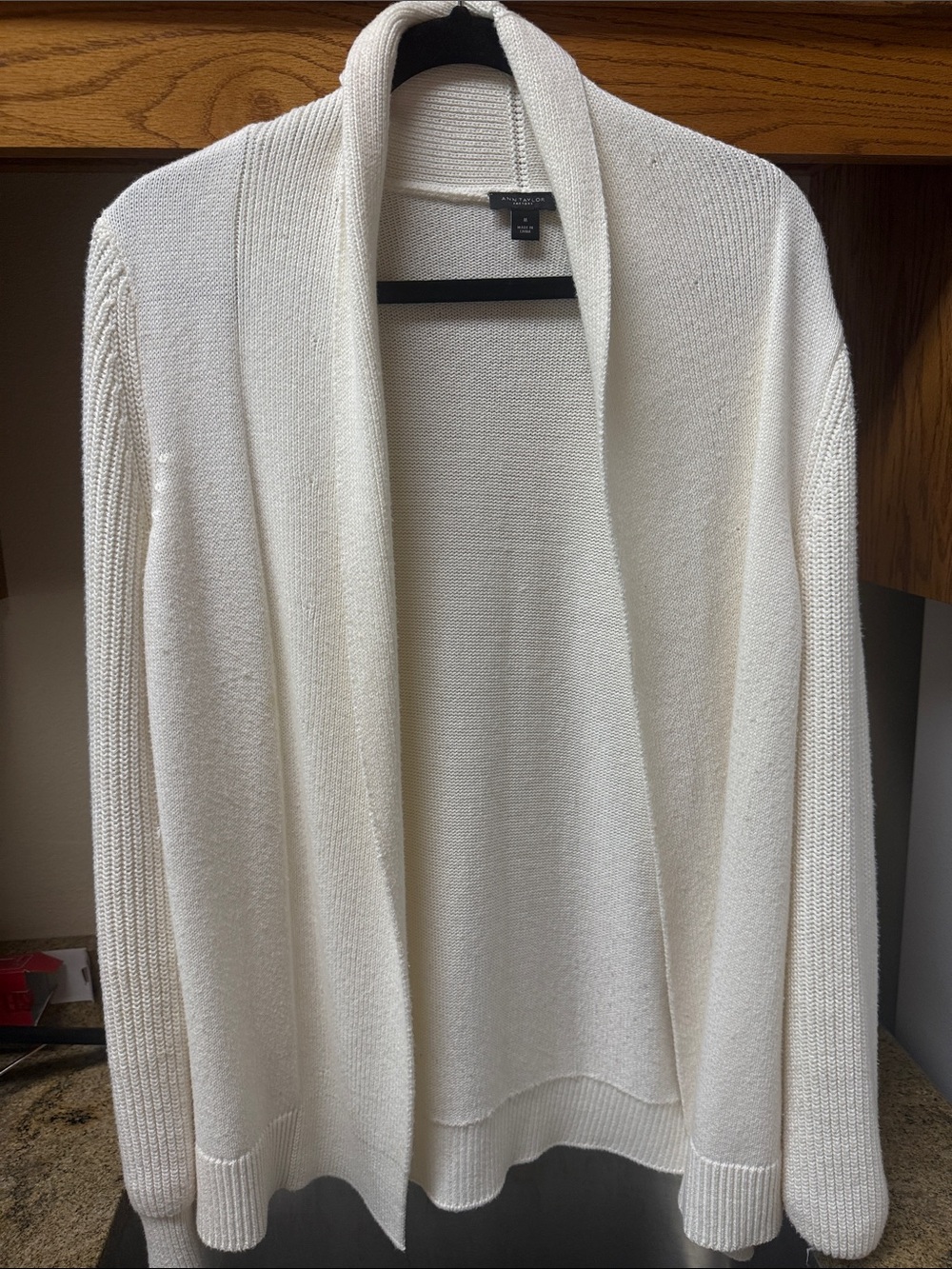 Anne Klein Ivory Open-Front Shawl Collar Cardigan